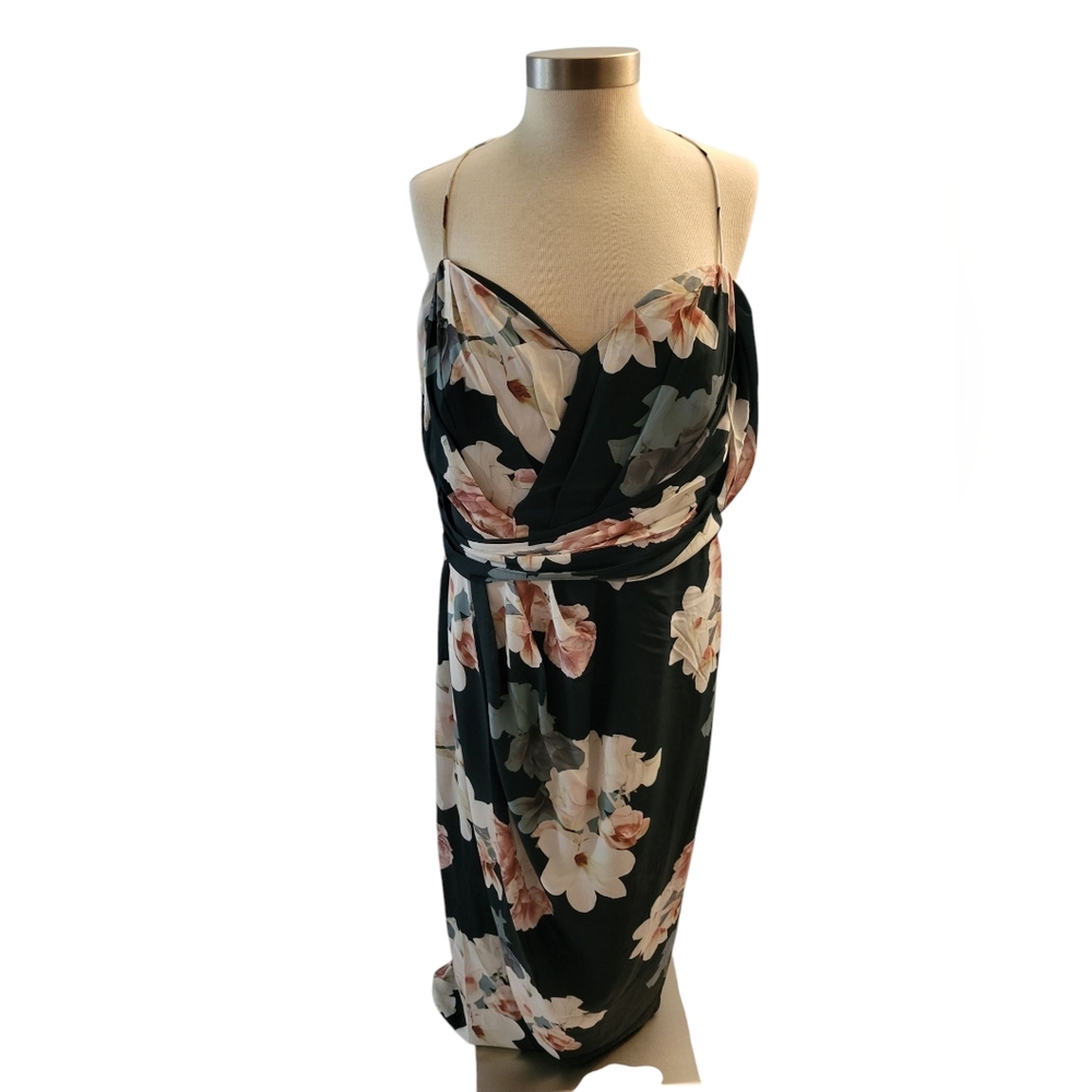 City Chic Floral Cocktail Dress Green Blush NWT SZ M 18